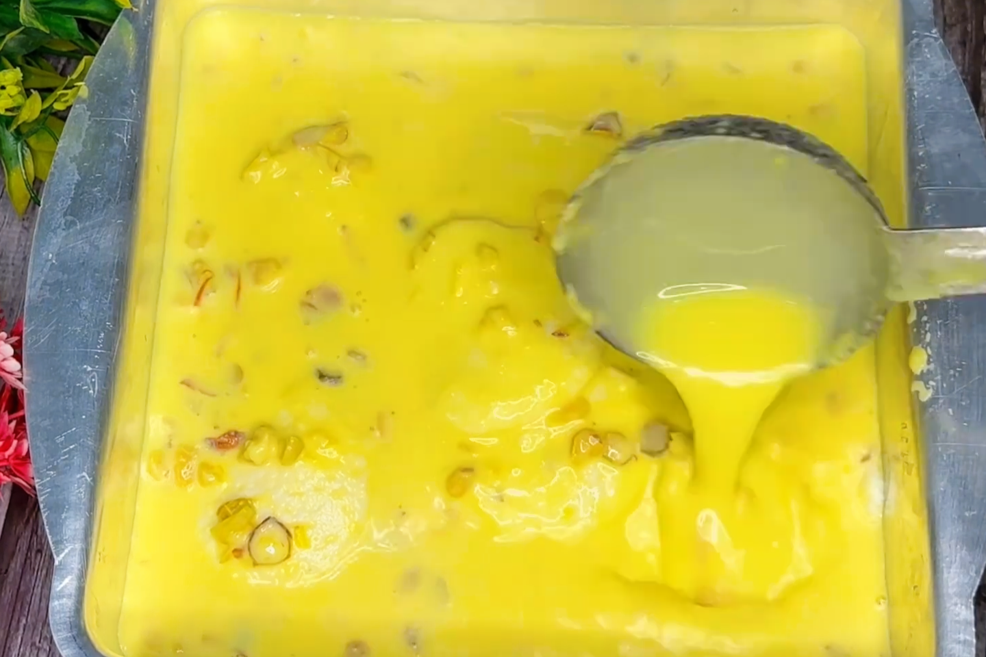 soaked rasmalai balls in the rabri mixture