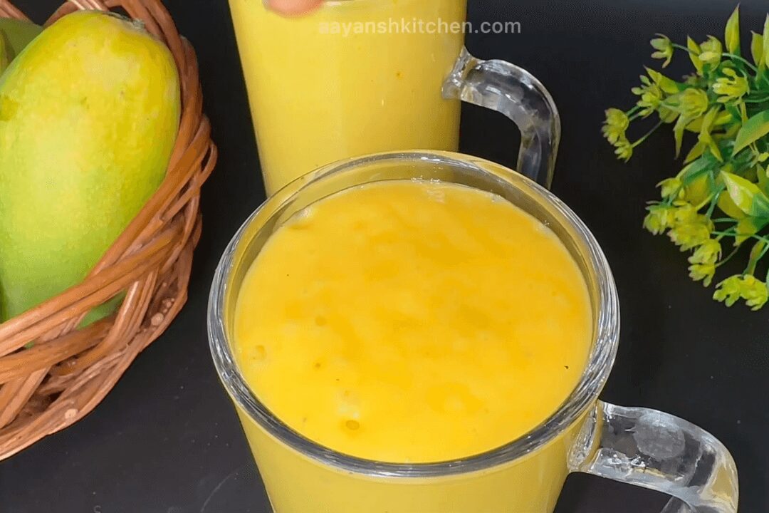 Pour mango lassi in glass