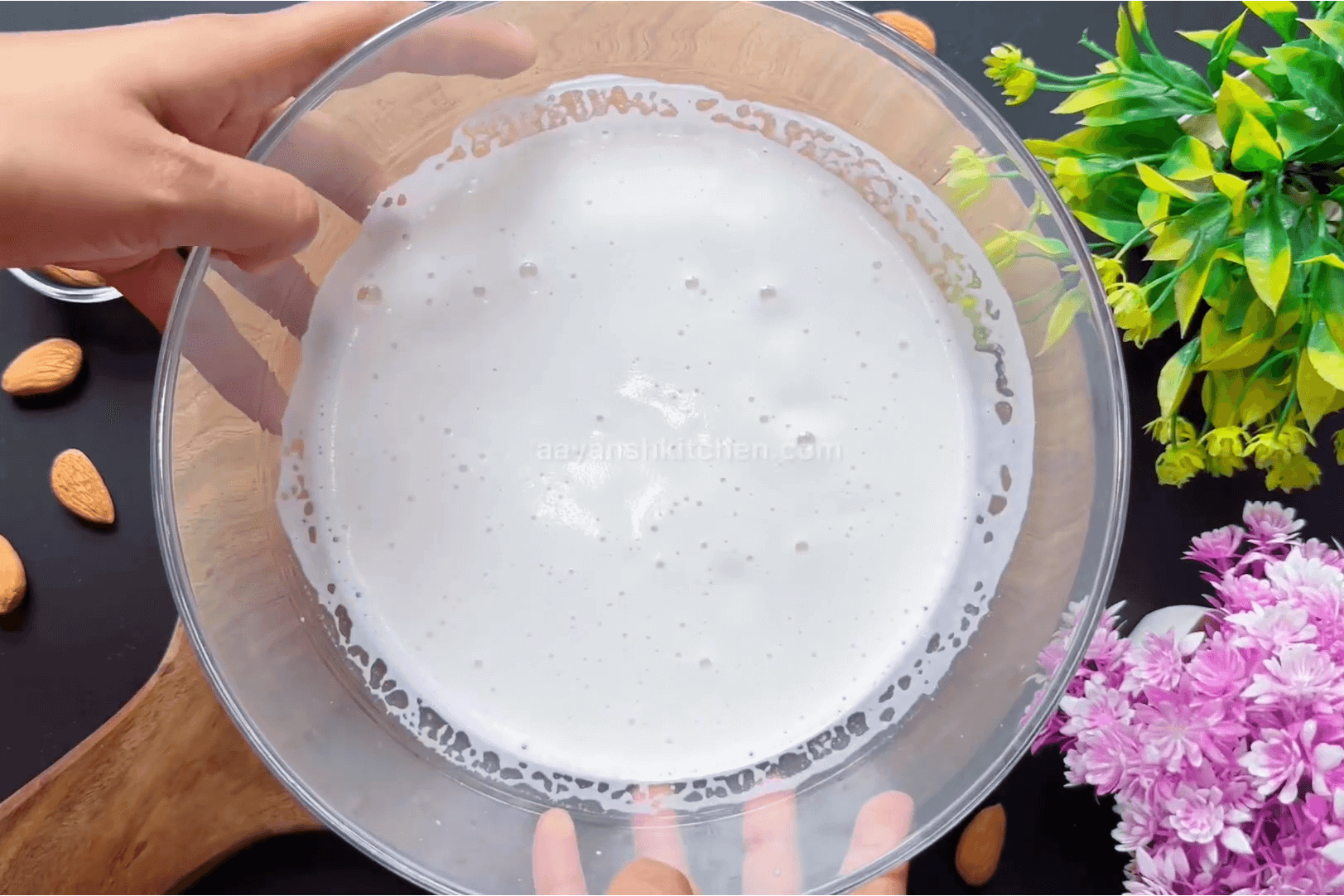 thick almond milk is ready to be served