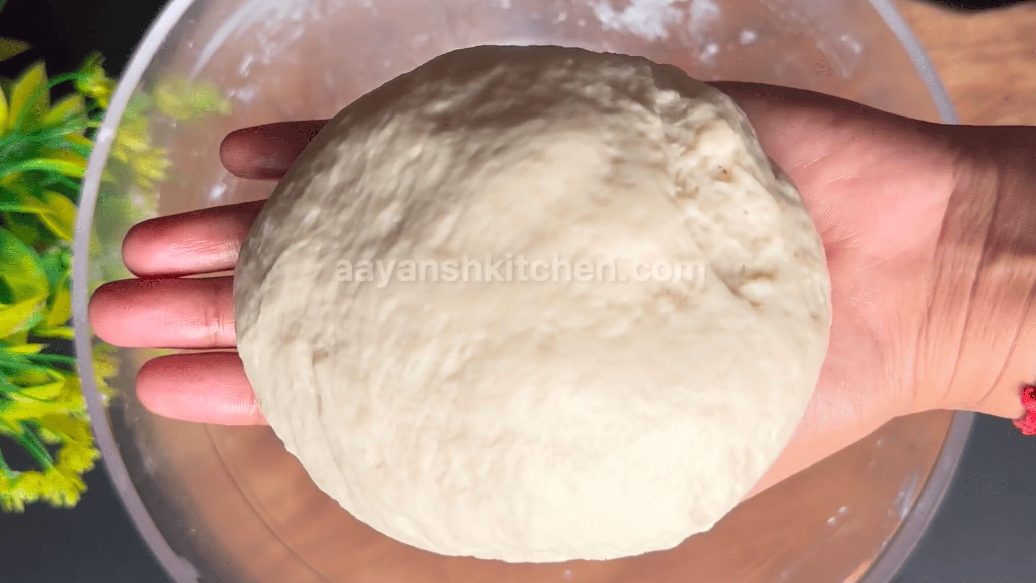 pizza dough kneaded well for few minutes and is ready